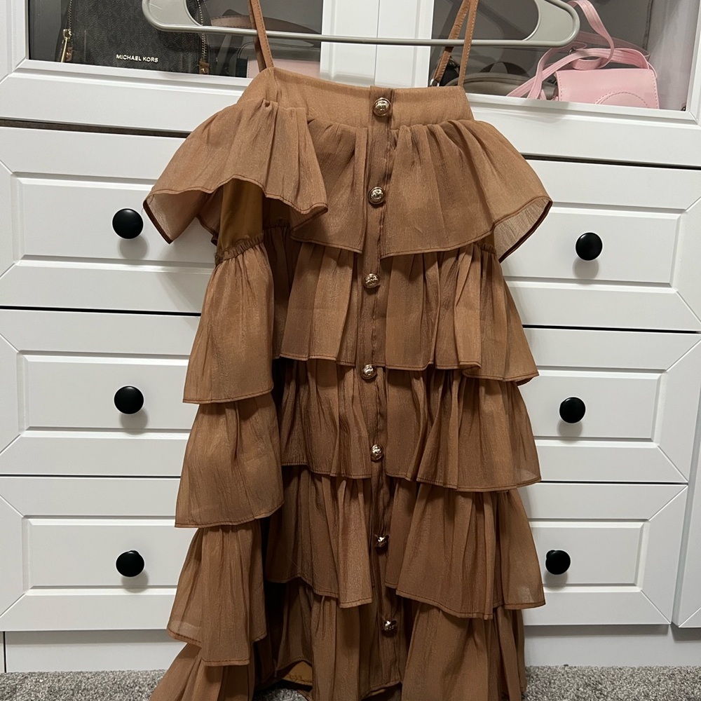 Brown Tiered Ruffle Dress